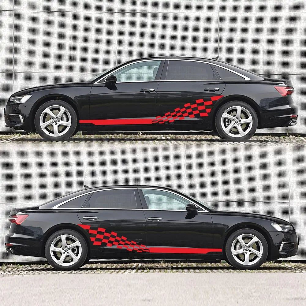 2шт 215x30см Автомобильная наклейка с обеих сторон, автоприколы в виде шахматных флагов, гоночные полосы, виниловая пленка для обертывания аксессуаров.