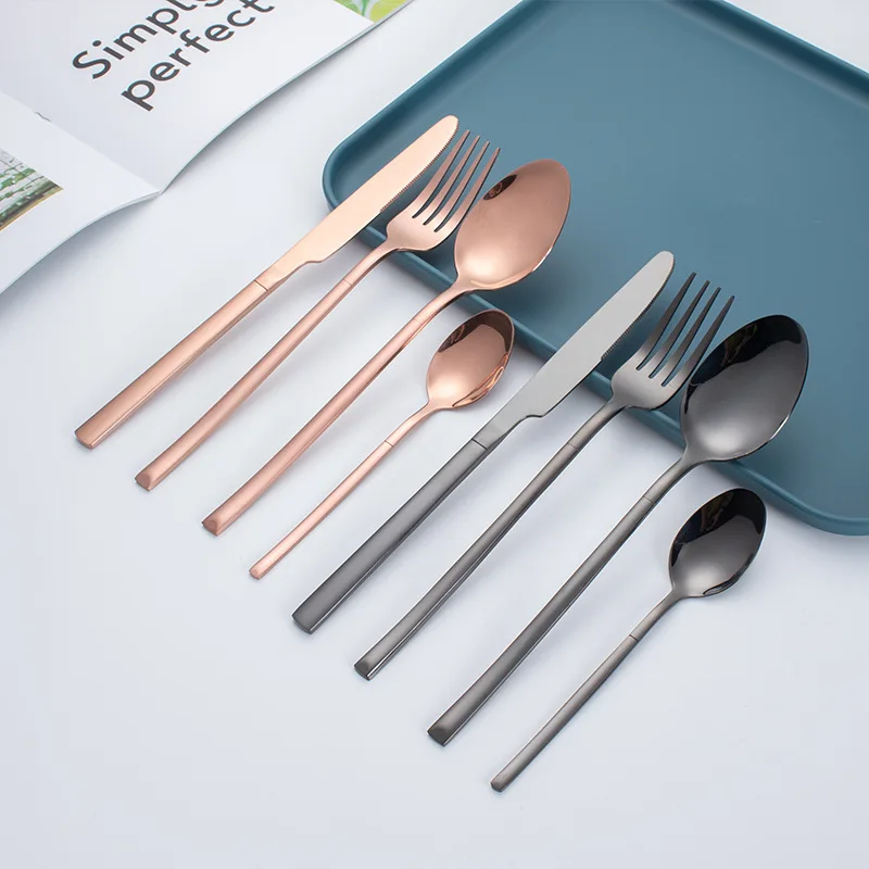 

16pcs/set Dinnerware Set Stainless Steel Gold Silver Black Spoon Fork Knife Cutlery Sets Tableware Flatware Dishwasher