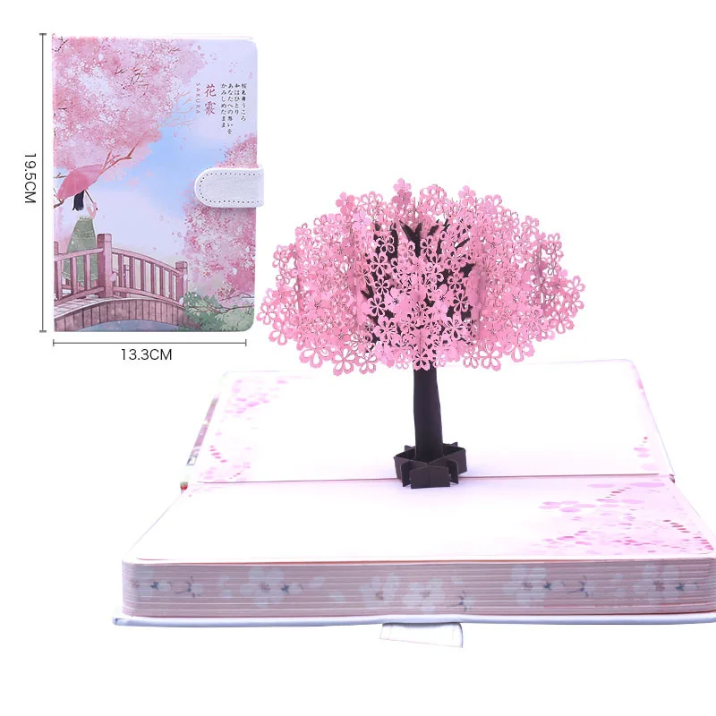 3D Cherry Blossom Notebook Account Book Color Page Illustration Hardcover Book Small Fresh Magnetic Buckle Diary Book