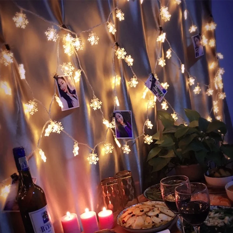 

20 LED Snowflake Light String Flashing Garland Battery Powered Suitable for Christmas Wedding Party Bedroom Interior Decoration