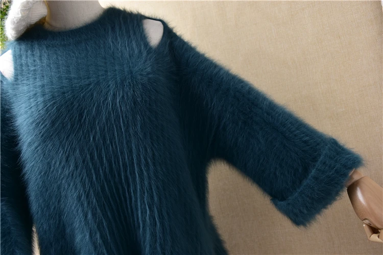Плотный женский зимний теплый вязаный пуловер из норки и кашемира с рукавом три