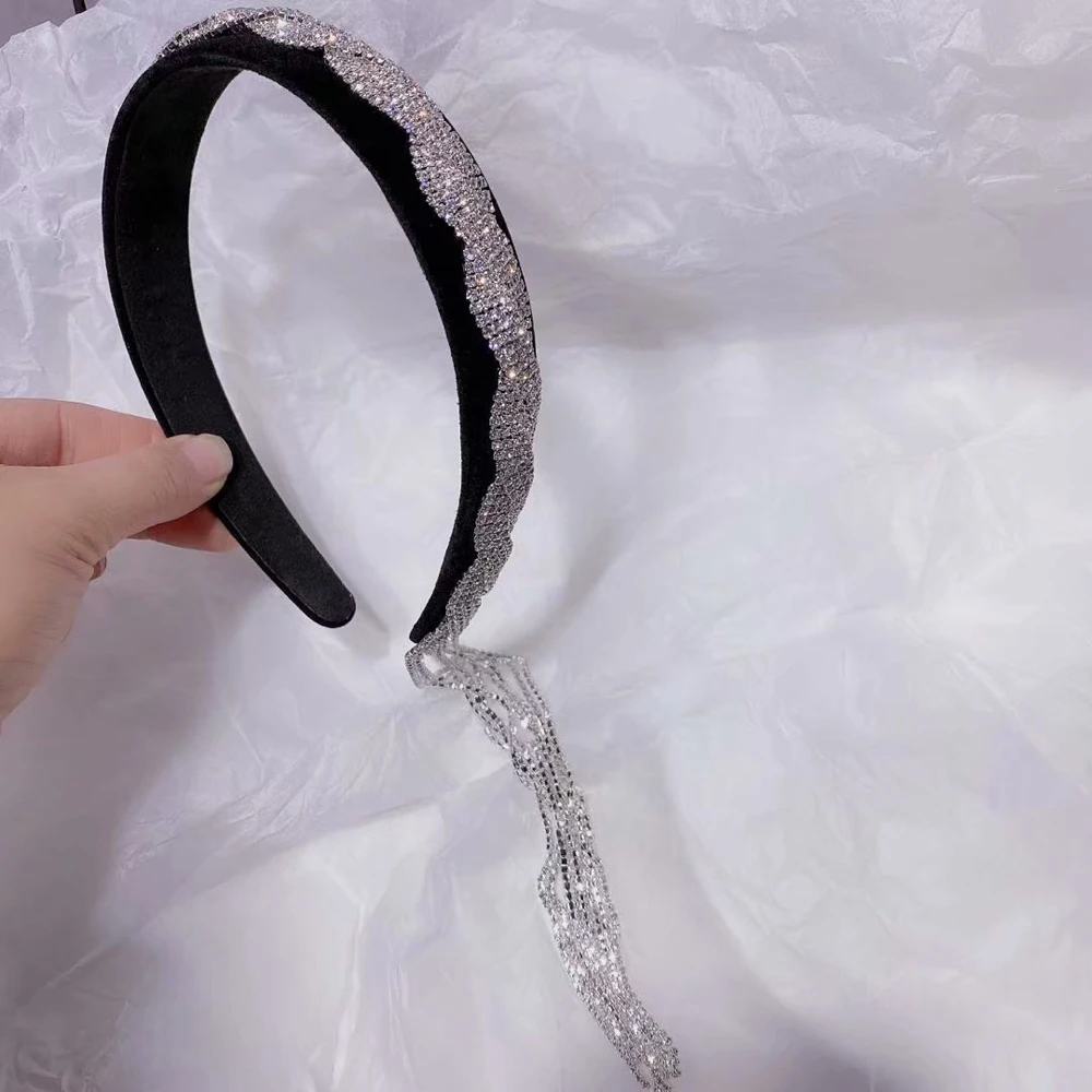 

Korean Style Hair Hoop Bling Bling Hairband Rhinestones Crystal Headband Girls Long Tassel Elegant Hairwear Jewelry