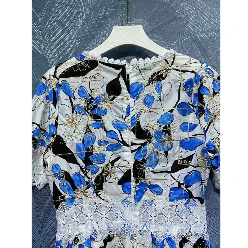 

SEQINYY Summer Dress New Fashion Design Women Runway Lace Embroidery Printed Elegant Sexy High Quality Mini Hollow
