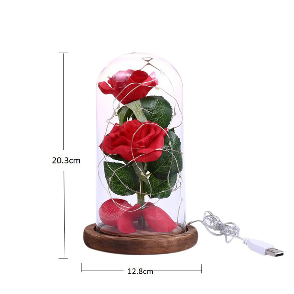 

New 2Pcs Rose Flowers LED String Light Desk Lamp with Glass Cover Party Wedding Decor Valentine's Day Birthday Anniversary Gift