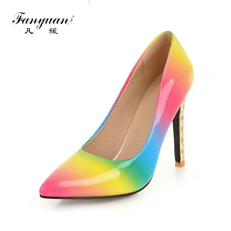 

Женские туфли на высоком каблуке Fanyuan, разноцветные туфли-лодочки из лакированной искусственной кожи, пикантные вечерние свадебные туфли, б...