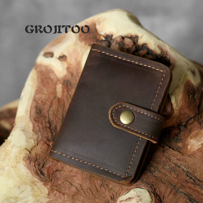 

GROJITOO New Crazy Horse pickup bag top layer of cow leather driver's license bag men's zero wallet genuine leather card bag