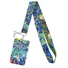 PF561 Dongmanli ван гог лрис цветок художественная офисный шнур карта удостоверение личности держатель брелок пасс тренажерный зал мобильный держатель для ключей брелки для ключей подарки