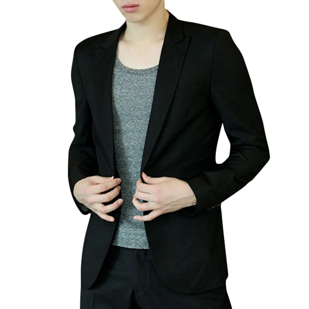 Мужской приталенный пиджак черный повседневный деловой в Корейском стиле