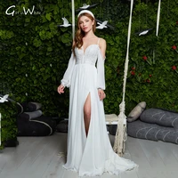 sexy split off the shoulder lace wedding dress a line chiffon bride gowns lace up back vestido de noiva 2021 fashion princess