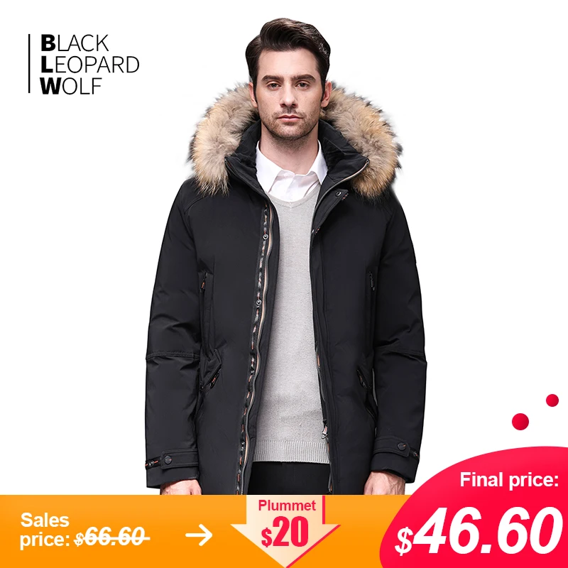 Blackleopardwolf Зимний мужской пуховик мужская парка съемный роскошный мех енота толстая ветрозащитная верхняя одежда BL-989M