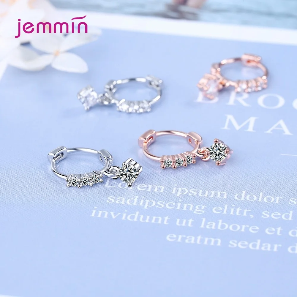 

New Rose Gold Hoop Earrings For Women Wedding Real 925 Sterling Silver Earrings AAA Zircon Pendant Wedding Engagement Jewelry