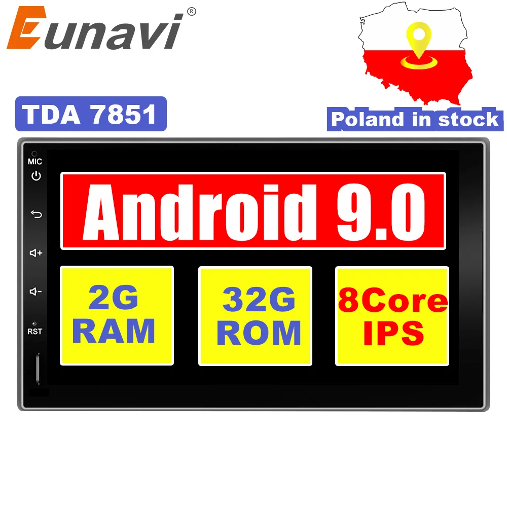 Eunavi 2 Din Android 9,0 Универсальное автомобильное радио двойной din Mutimedia Стерео gps навигация ips TDA7851 4G 64G сенсорный экран без DVD