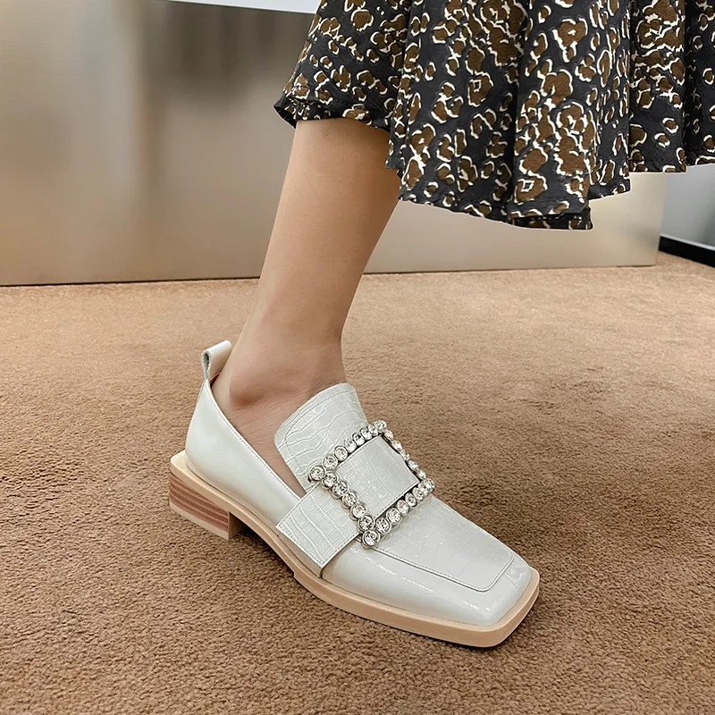 

Women Flat Shoes 2020 Genuine Leather Slip On Flats Patent Brogues Ladies Spring Woman Gladiator Square Toe OxfordShoes