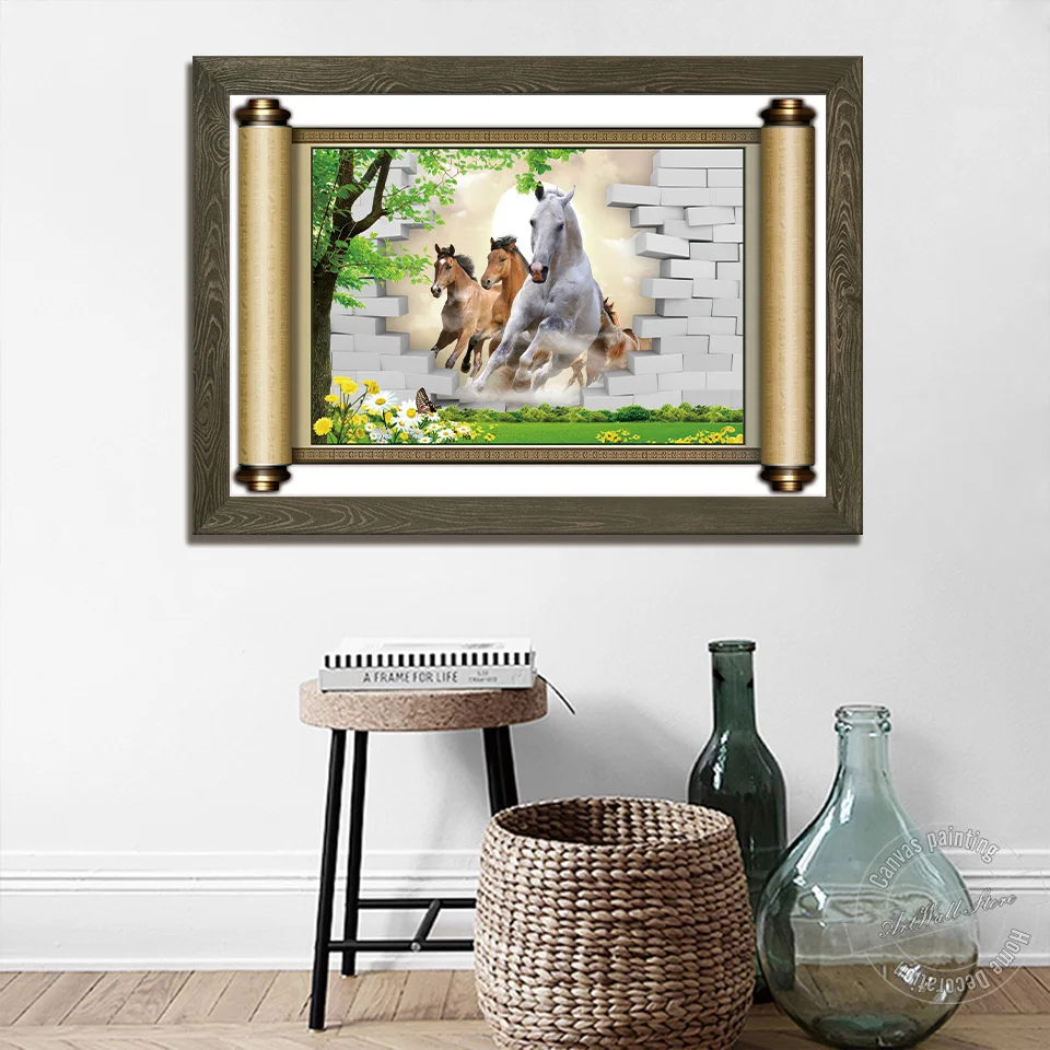 

Картина без рамки в китайском стиле с изображением бегущей лошади для декора гостиной, холст, художественные настенные картины, Современна...