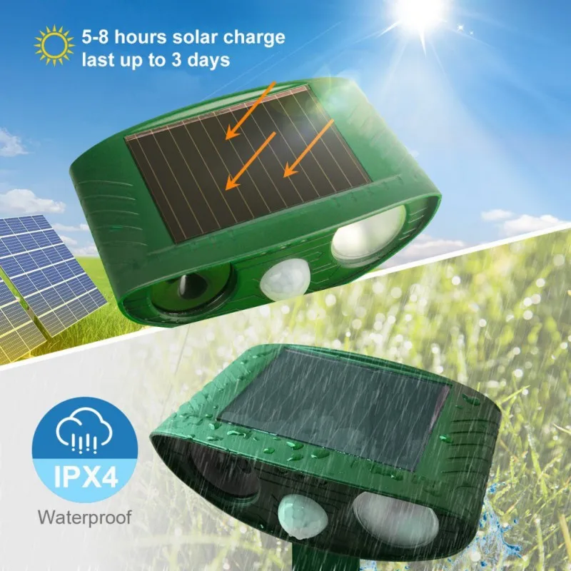 

Solar Ultrasonic Repeller Deterrent Pest Cat Dog Fox Deterrent Solar Powered Scarer Repellent Outdoor Garden Tool