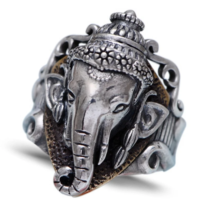 

925sterlingsilverretro Thai silver wide-faced elephant head god men's style over the weather nose god elephant index finger ring