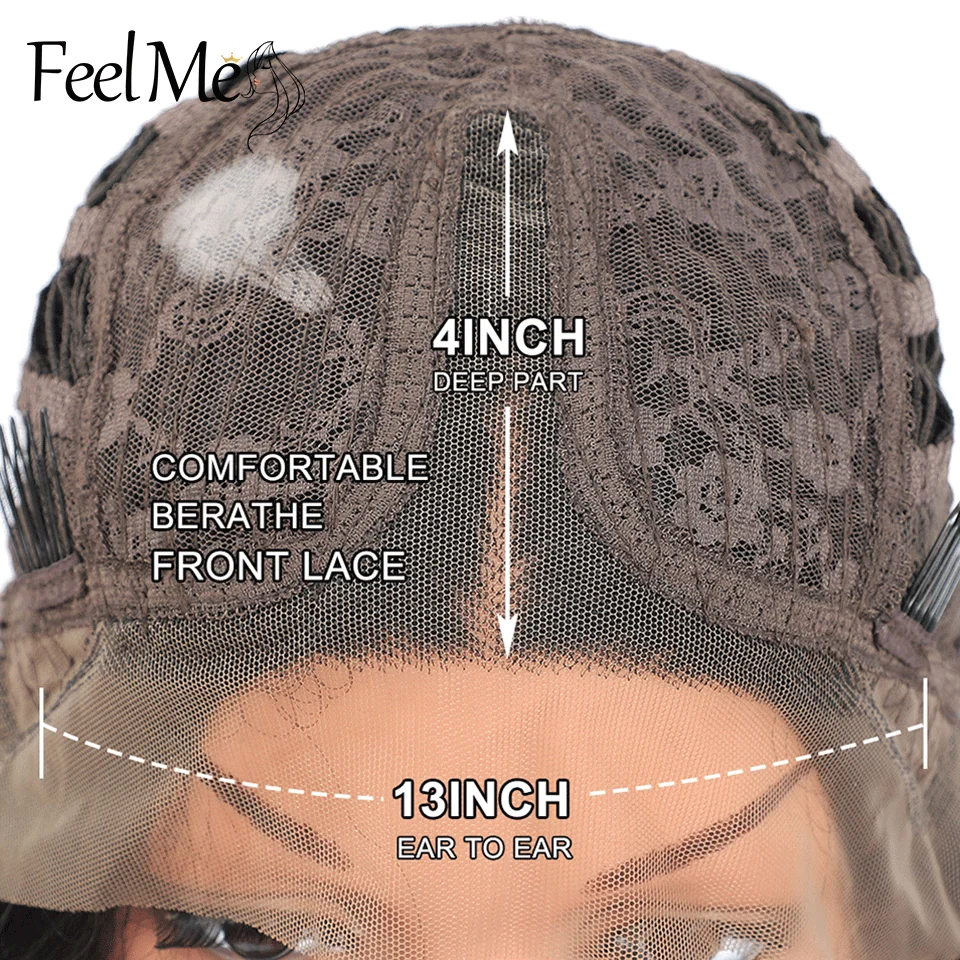 

T Part Lace Wig Synthetic Lace Front Wig Heat Resistant Ombre Brown Color Natural Wave Long Middle Part Hair Wig For Black Women