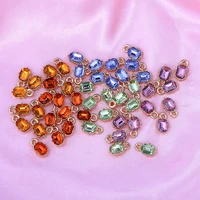 10pcs shiny multicolor square crystal pendant golden alloy mini charms accessories with hole girl diy necklace bracelets jewelry