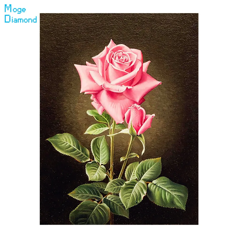 

A Bunch Of Pink Rose Flower Diamond Painting Round Full Drill Floral DIY Needlework Mosaic Embroidery 5D Cross Stitch Picture