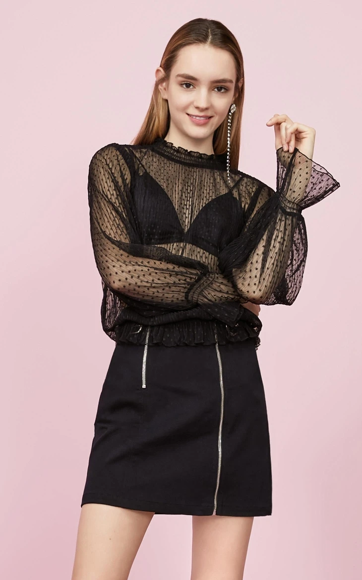 Vero Moda Женская свободная облегающая кружевная шифоновая рубашка в горошек с расклешенными рукавами | 319302509