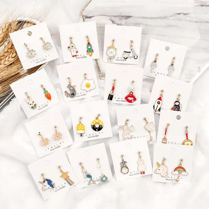 Милые Мультяшные Сережки для женщин асимметричные часы с кроликом кошкой птицей