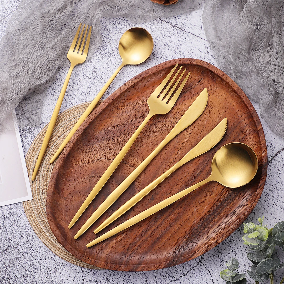 

Gold Dinnerware Cutlery Set 6Pcs Stainless Steel Tableware Sets Golden Knife Fork Spoon Matte Flatware Dinning Cutlery Set