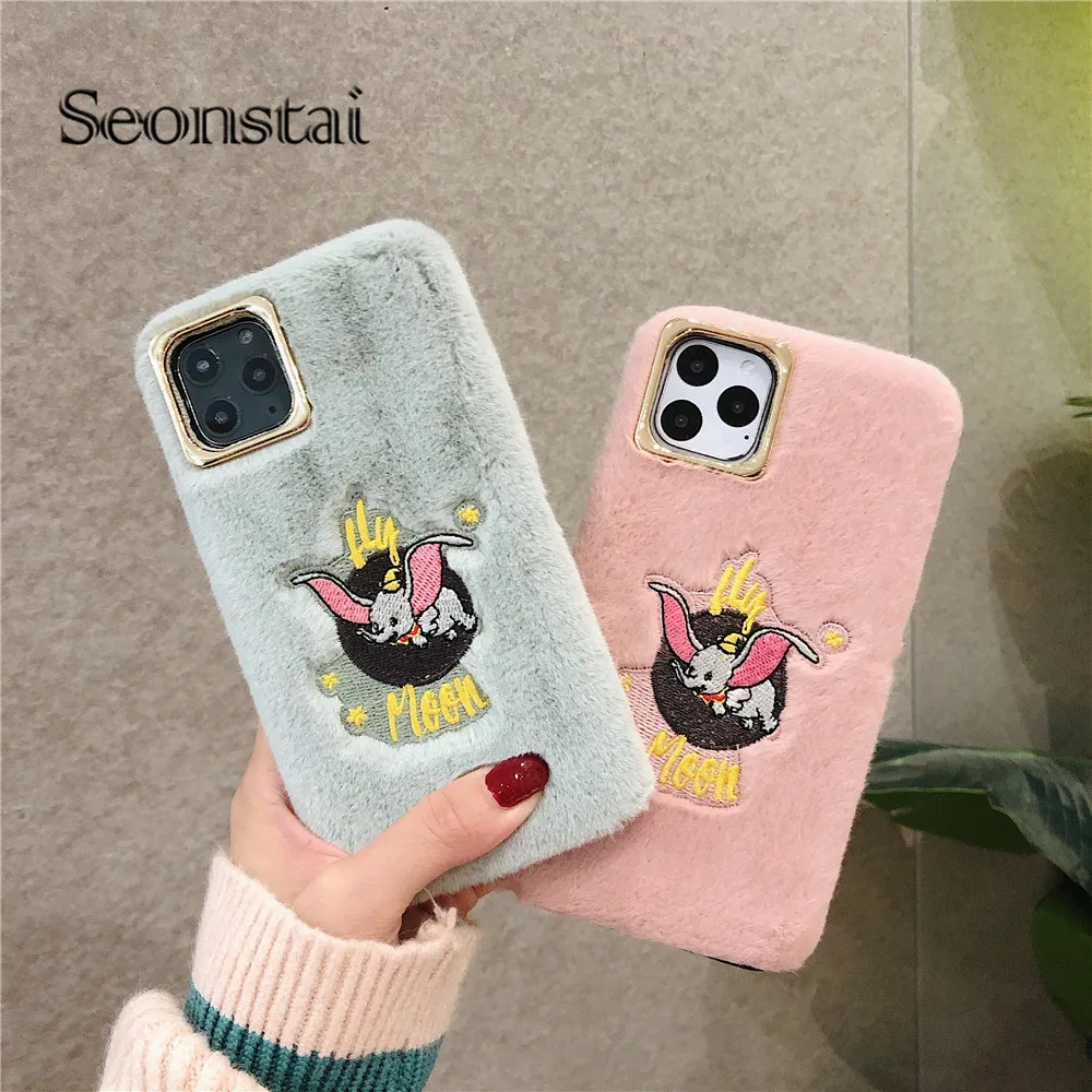 Милый плюшевый 3D-чехол с вышивкой для iphone 11Pro мягкий пушистый теплый чехол ручной