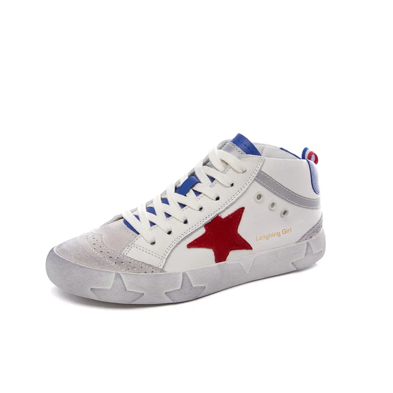 

2021 New High-top Leather Casual Shoes Female Wild Spring Tide Flat Shoes Dirty Stars Shoes for Women Sneakers YY-90