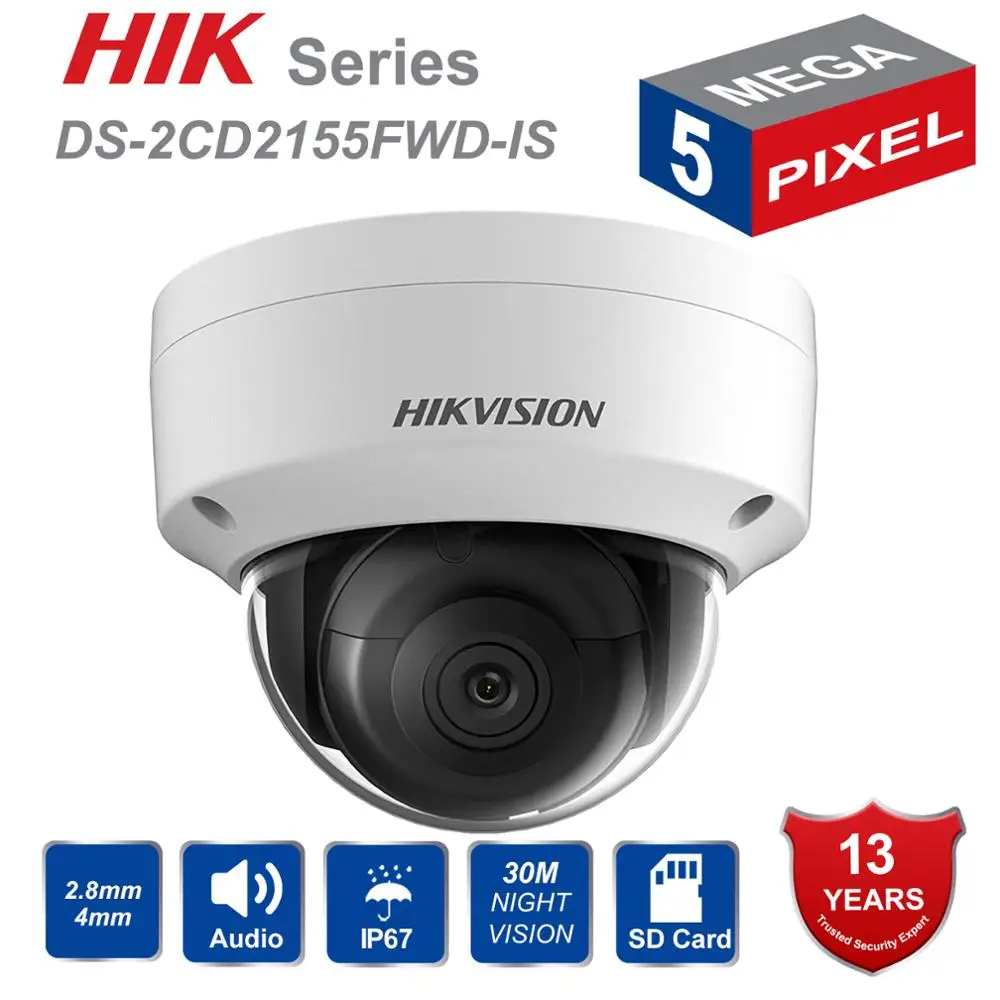 Hikvision Оригинальная камера видеонаблюдения 5MP уличная Крытая купольная ip-камера POE