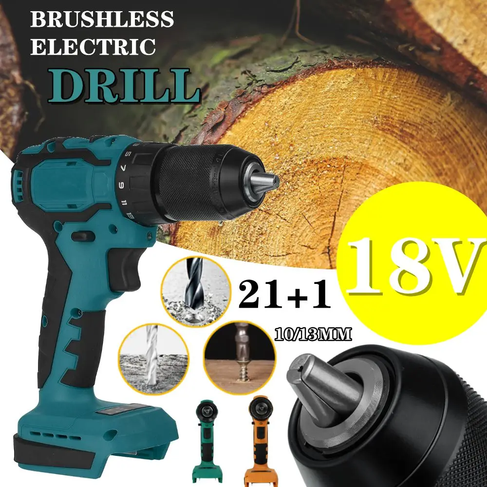 

13mm 90NM Brushless Cordless Electric Drill 2 Speed Rechargeable Screwdriver Wireless Power Driver Tools for Makita 18V Battery