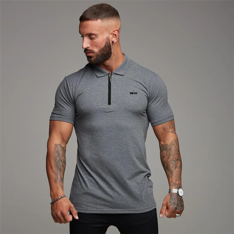 Мужская одежда 2019 летняя однотонная приталенная рубашка поло с короткими