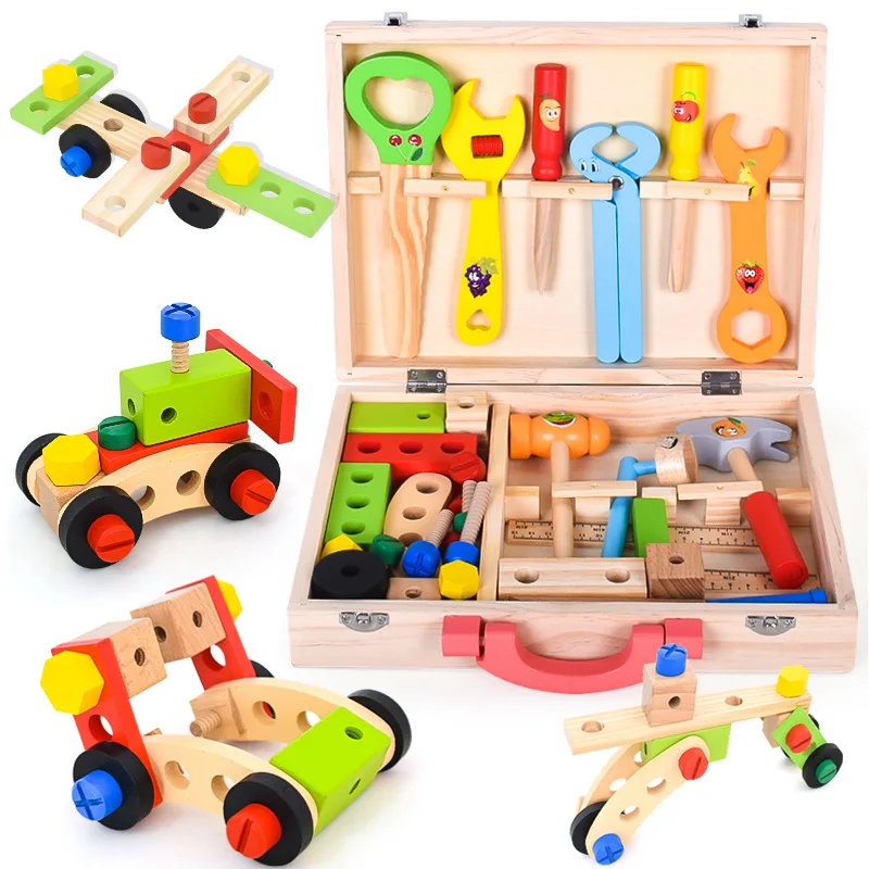 

Kids Baby Wooden Repair Set Multi-function Tool Toys Pretend Play Portable Repair Tool Box Boy Educational Toys For Children