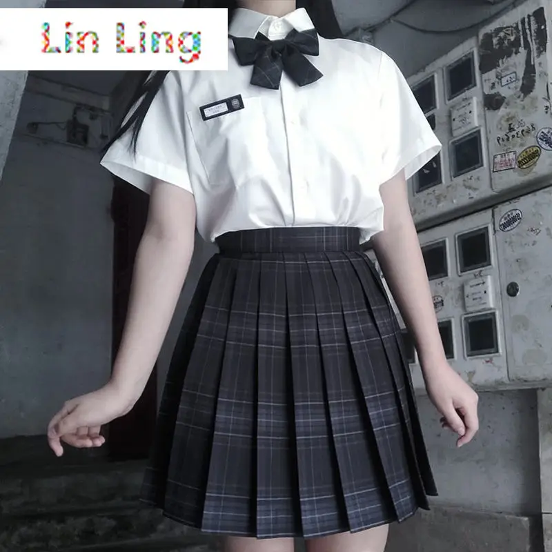

2020 Summer Korean High Waist Pleated Skirts Black Gothic Sexy Cute Mini Plaid Skirt Women JK Uniform Students Clothes
