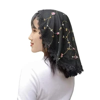 small short veils for church mantilla women headcovering veils catholic chapel lace embroidered black ivory floral velos negra