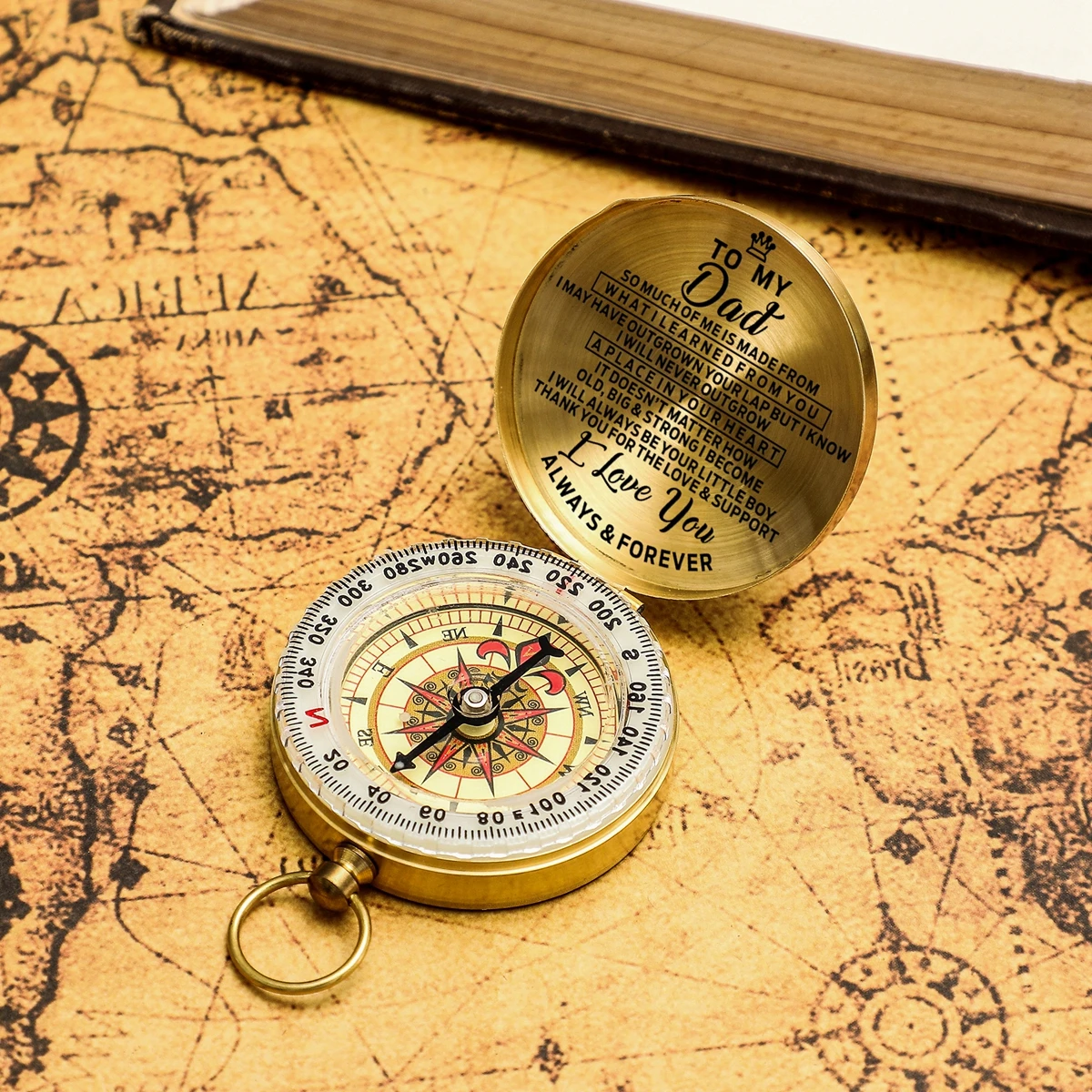 

To My Dad Customized Engrave Compass Outdoor Multi-Function with Luminous Pocket Watch Type Pure Copper Flip