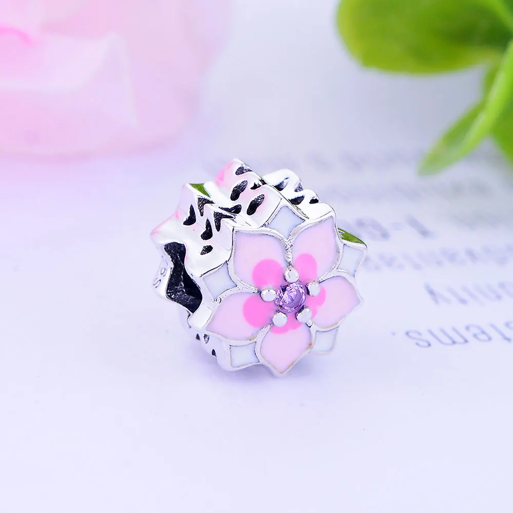 

Berloque 100% 925 Sterling Silver Beautiful Enamel Flower Beads Charms Fit Original Bracelet Jewelry Making