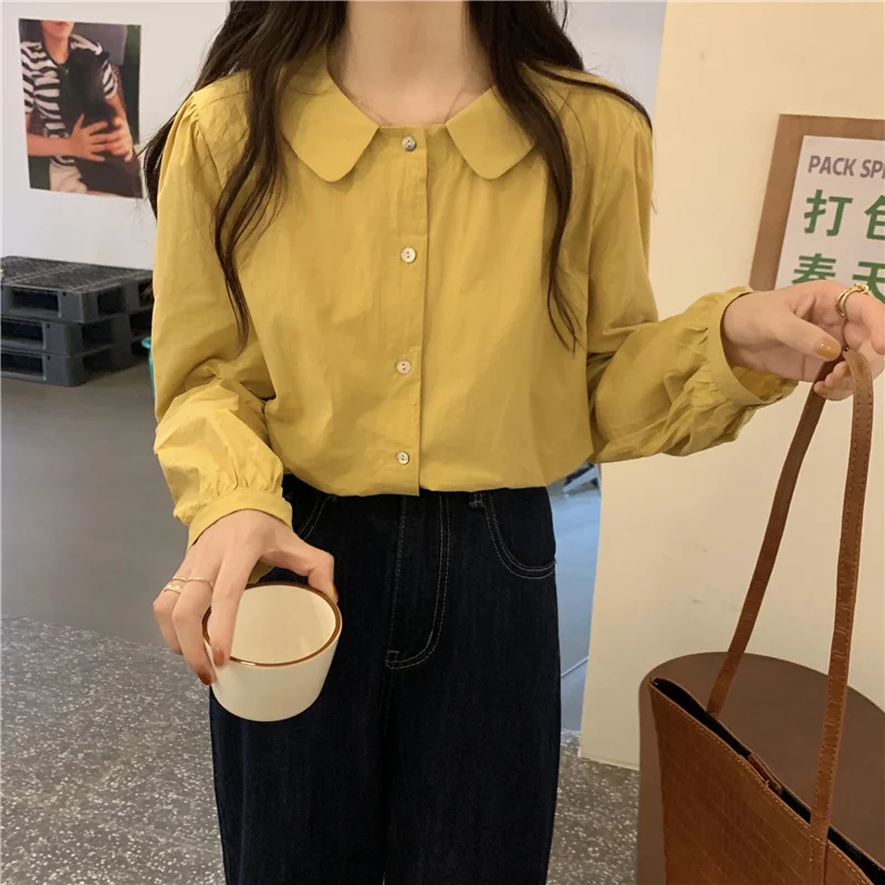 Осень 2021 Белый Топ шикарный дизайн детский воротник рубашка с длинным рукавом