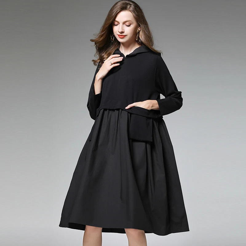 Женская одежда больших размеров модные Лоскутные Платья свободное платье с