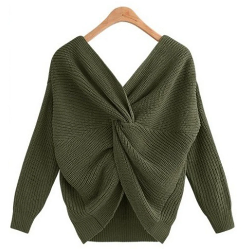 

Paris Girl 2020 Autumn Winter Sexy V-Neck Halter Sweater Irregular Cross-Knotted Knit Sweaters Women