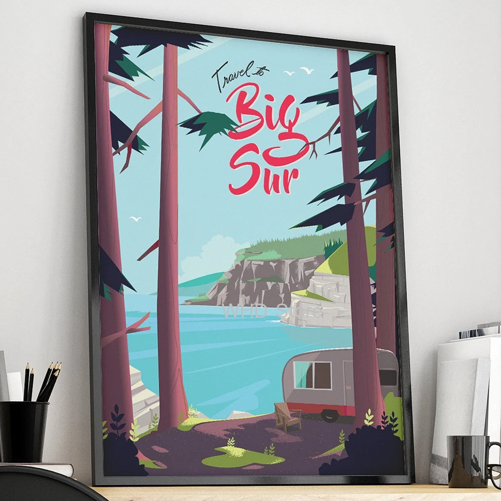 Калифорния Big Sur художественный постер винтажная Картина на холсте путешествия