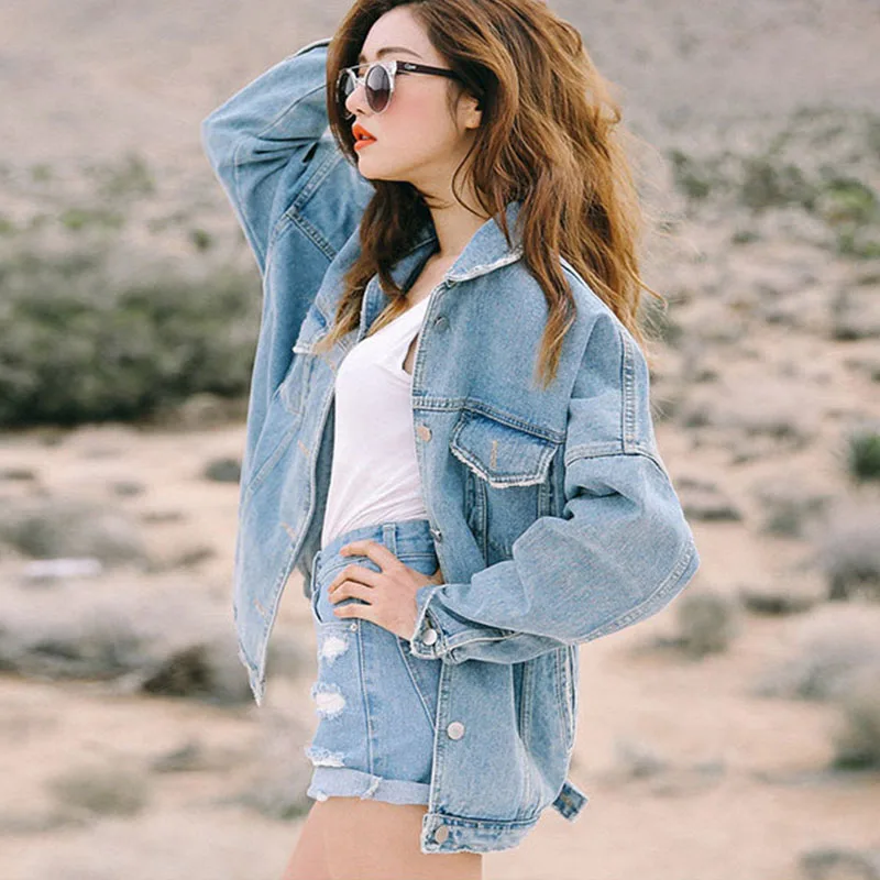 Женская куртка 2019 весна и осень дикая Корейская BF Свободная джинсовая большого