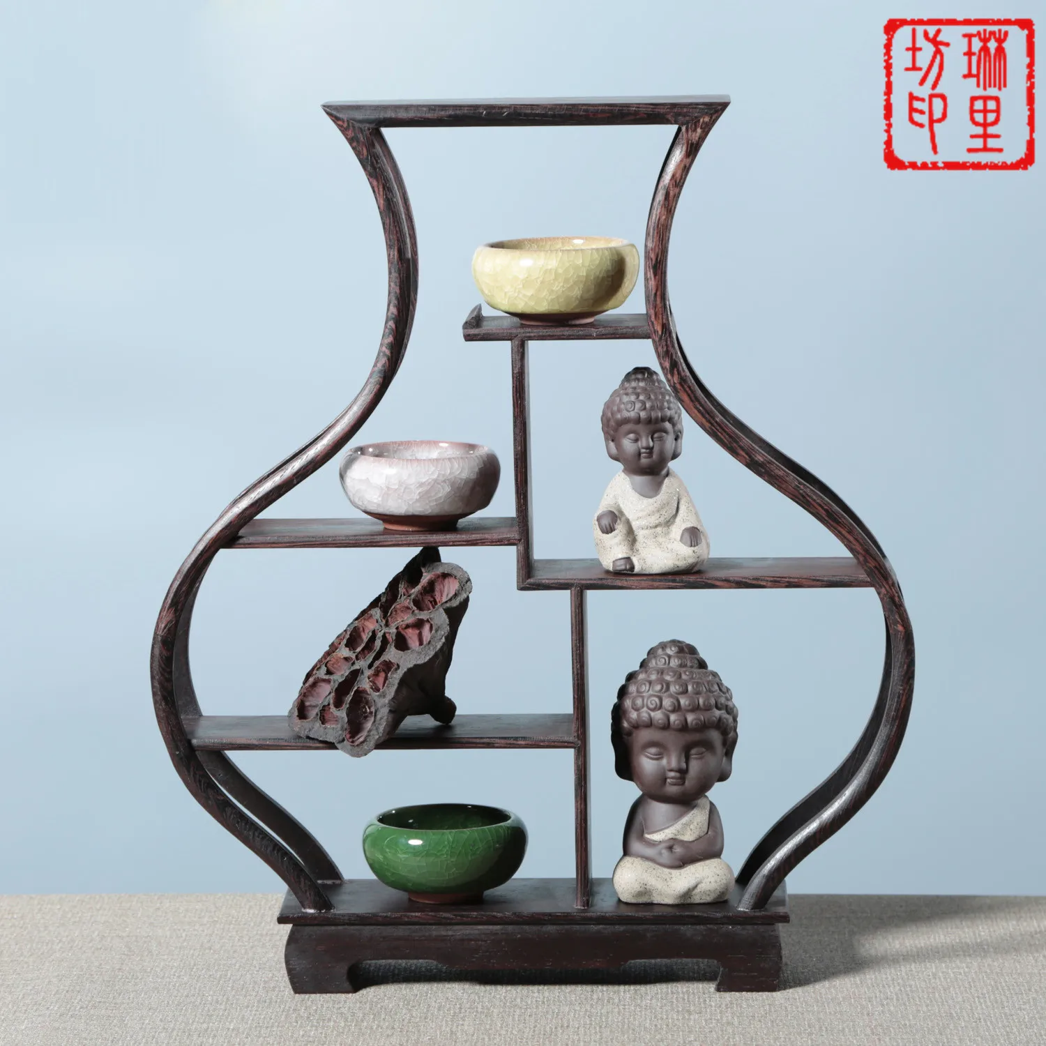 Peach-shaped Chicken Wing Wood Bogu Shelf Duobao Cabinet Cabinet Wenwan Display Rack Chinese Solid Wood Bogu Shelf Home Decor images - 6