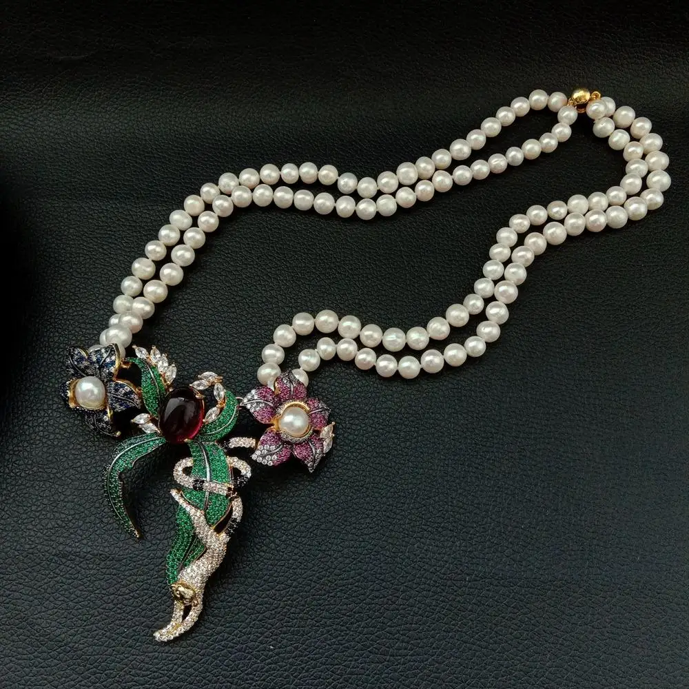 Ожерелье из белого пресноводного жемчуга 21 дюйм 2 ряда|Колье| |