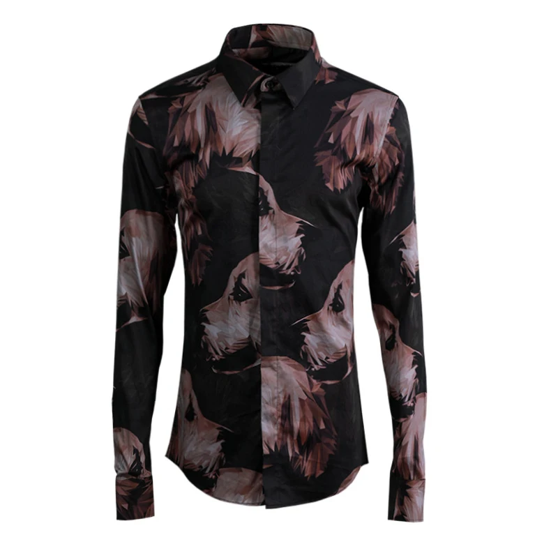 

Minlgu Мужская рубашка, роскошная мультяшная Мужская классическая рубашка с принтом животных, мужская повседневная приталенная рубашка с дли...