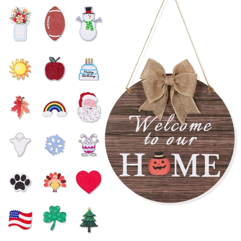 

T5EF сезонный сменный деревянный знак, украшение для входной двери, «сделай сам», Сельский деревенский настенный вешалка для крыльца с бантом