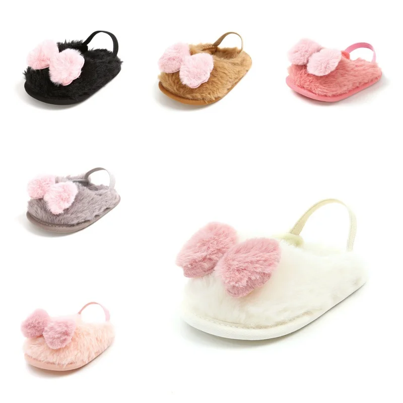 Милые плюшевые мягкие шлепанцы без шнуровки для маленьких девочек Сандалии на