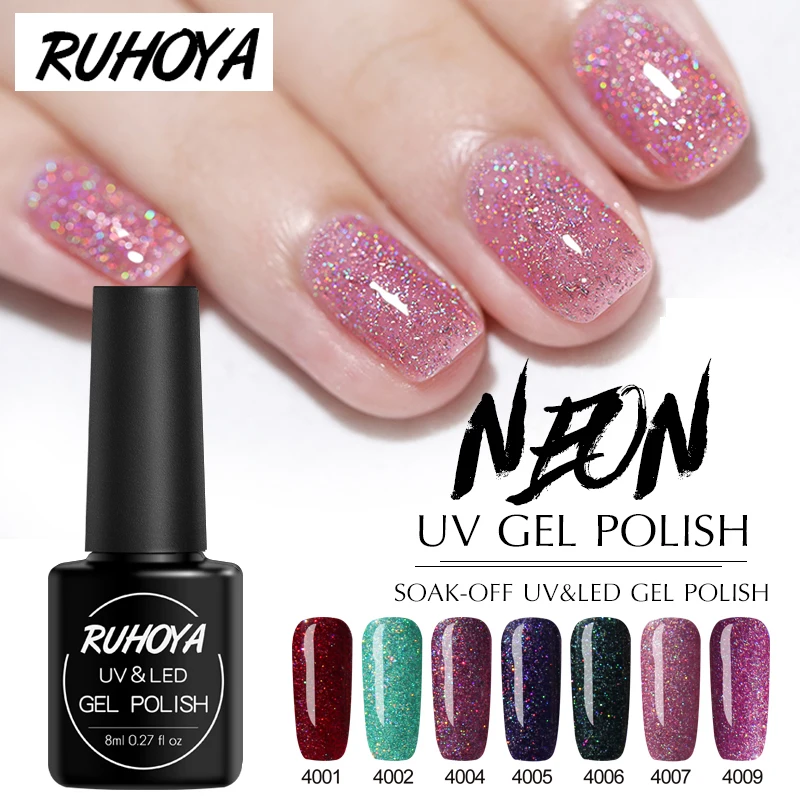Ruhoya Bling неоновый глиттер сияющая основа и УФ-маникюрные украшения лак