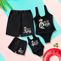 king queen family matching swimsuits beach mother daughter swimwear mommy and me bikini dresses clothes father son swim shorts