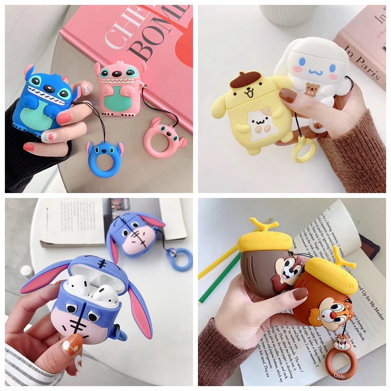 Чехол для AirPods с 3D милым мультяшным принтом Kawaii Animal, чехол для наушников Airpods 2/i10/i11TWS, Защитная крышка с кольцом на палец