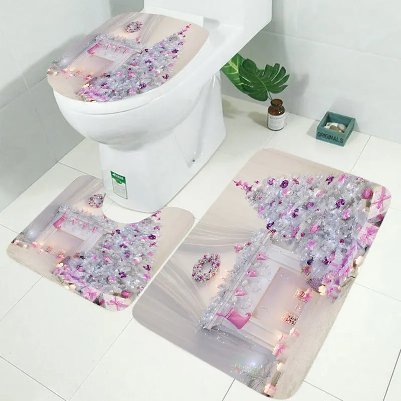 RS001 3pcs Mat set 10 видов Рождественская задняя капля Снежный принт Водонепроницаемая занавеска для ванной комнаты занавеска для ванной унитаза коврик набор нескользящих ковриков - Цвет: RS001 3pcs Mat set